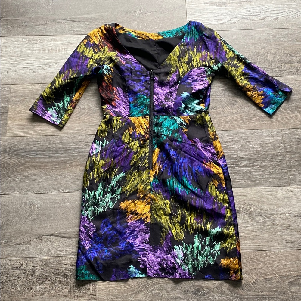 MILLY of NEW YORK Silk Sheath Dress Womens Sz 6 Abstract Brushstroke Multicolor - Picture 5 of 8